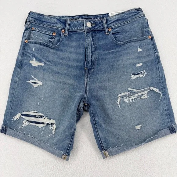 American Eagle AirFlex+ Tencel Distressed Jean Shorts 34 NWT - Picture 1 of 12
